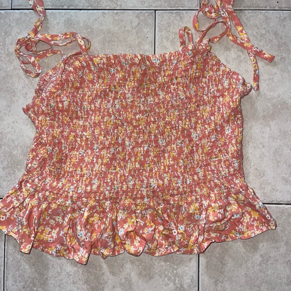 Forever 21 Floral Smocked Camisole - Orange and White